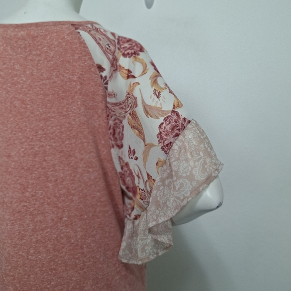 Tru Self Coquette Peach Cream Floral Ruffle Sleeves Twist Front Blouse Size XL - Picture 8 of 14